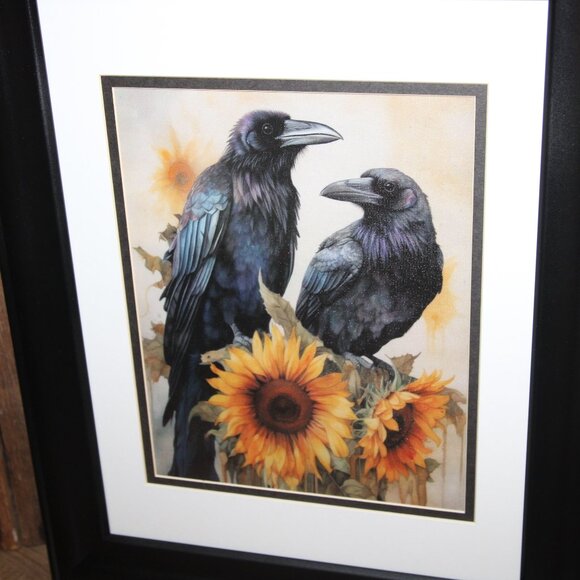 NEW Rustic Black Bird Raven Crow & Sunflowers Farmhouse Wall Decor Picture - Picture 2 of 2